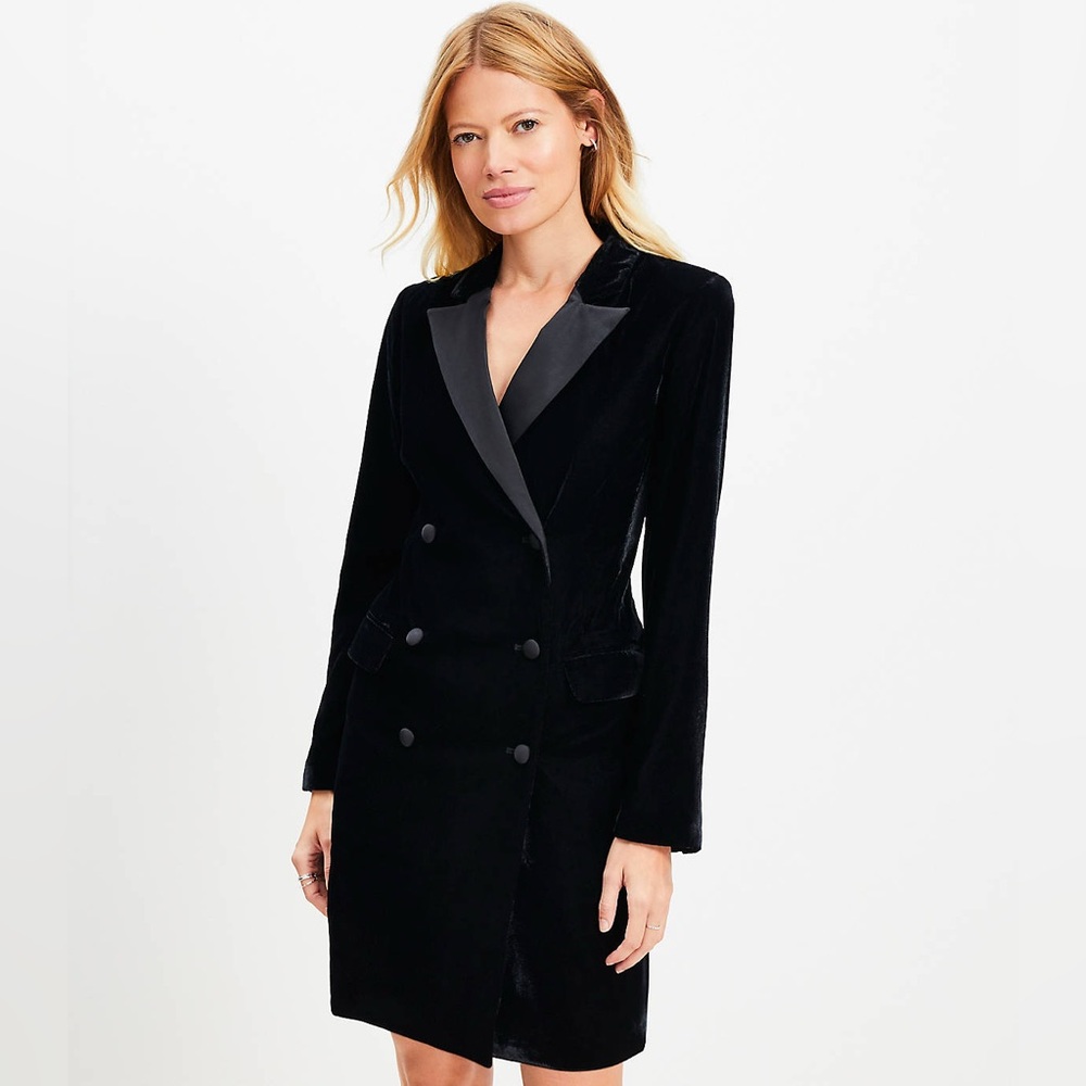 Sold ❌ Ann Taylor Velvet Blazer Mini Pocket Dress Black Size 10 New - Picture 1 of 8